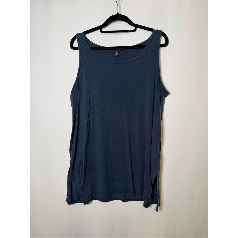 Eileen Fisher Tank Top Misty Navy Blue Scoop Neck Tencel Flowy Tunic size L